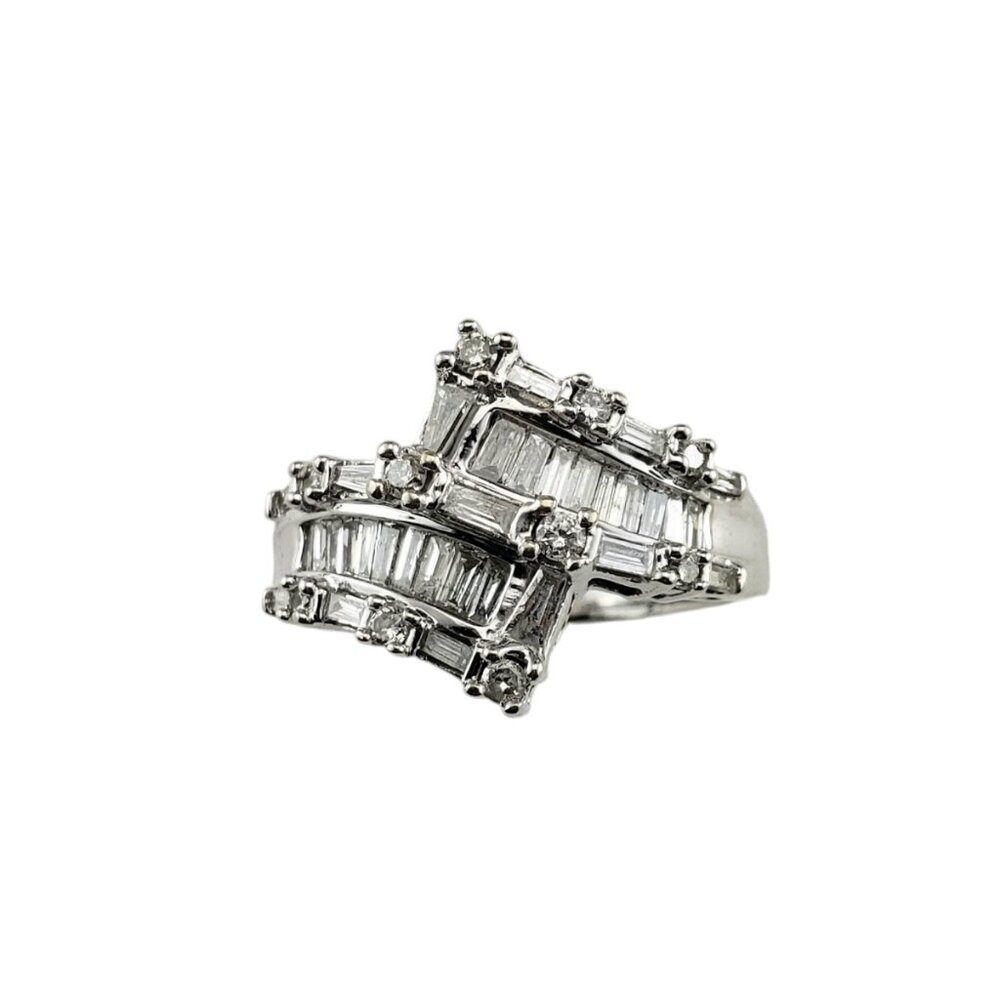 14 Karat White Gold and Diamond Bypass Ring Size 7 #19549